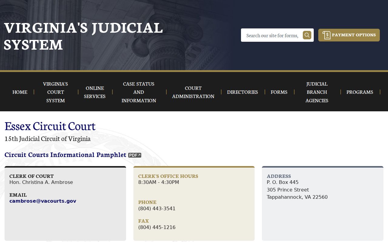 Essex Circuit Court official case and clerk information