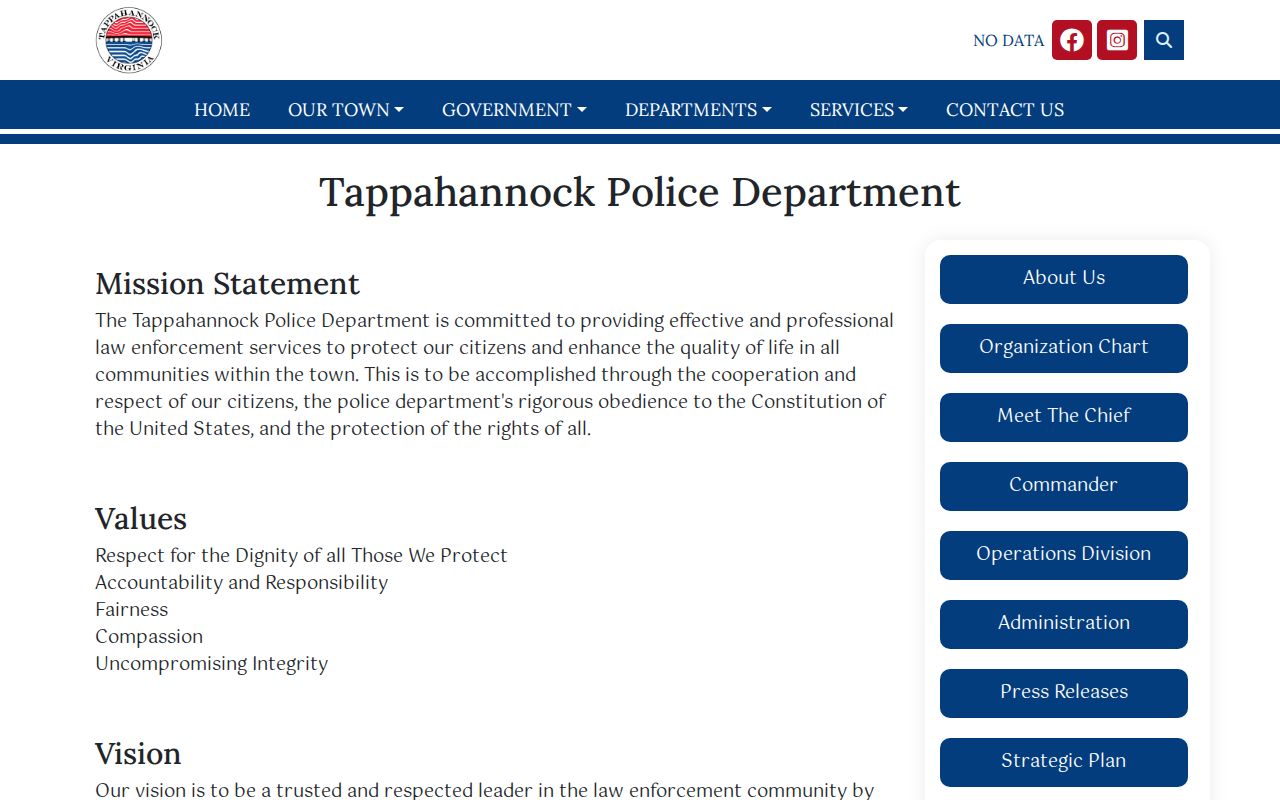 Tappahannock Police Department contact page for local warrant routing