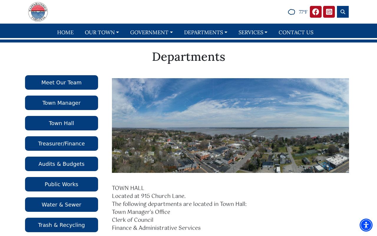 Tappahannock town department directory showing the local police department