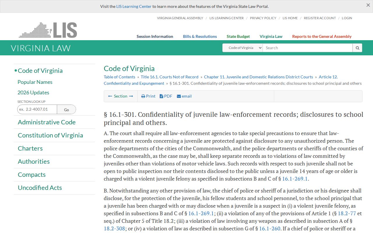 Virginia juvenile-record confidentiality statute relevant to Essex JDR access